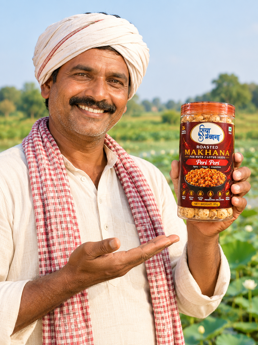 Makhana farmer harvesting from pond
